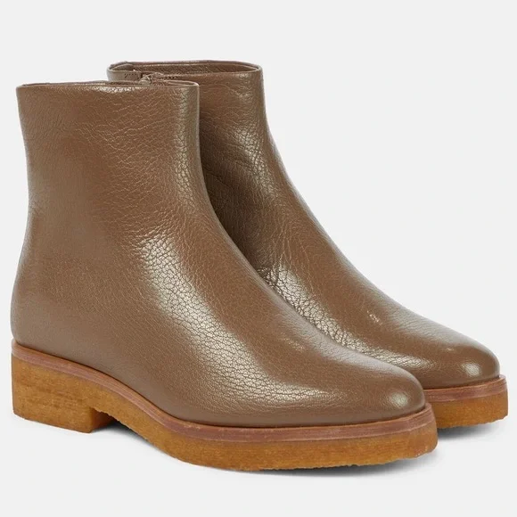 $1480 THE ROW Boris boot bootie moonstone taupe grained goatskin 38 7-7.5 - Picture 2 of 14